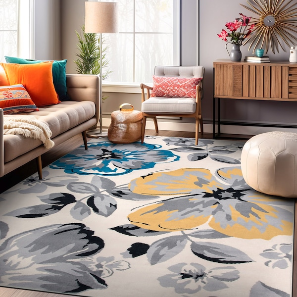 World Rug Gallery Modern Floral Area Rug 5'x7' Cream Area Rug 9098CREAM5X7 - main